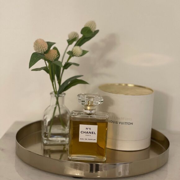 MyGift Brushed Brass Metal Decorative Tray, 11 inch Round Serving Tray - Picture 4 of 8